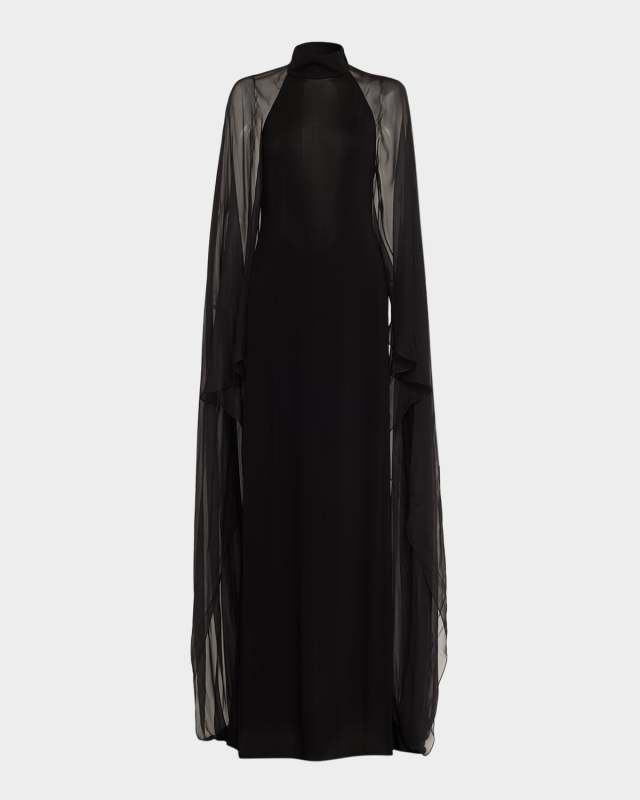 Tilly Cape-Sleeve Jersey Backless Gown